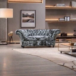 Chesterfield 2 Seater Lustro Flint Fabric Buttoned Seat Sofa Bespoke In Balmoral Style - thumbnail 3