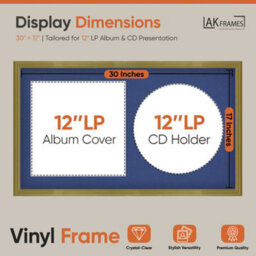"30X17"" Gold Classic Vinyl Record Frame With Blue Mount For 12 Inch Lp Album Cover & Disc - Ak Frames" - thumbnail 2
