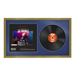"30X17"" Gold Classic Vinyl Record Frame With Blue Mount For 12 Inch Lp Album Cover & Disc - Ak Frames"