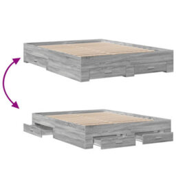 Berkfield Bed Frame With Drawers Without Mattress Grey Sonoma 150X200 Cm King Size - thumbnail 7