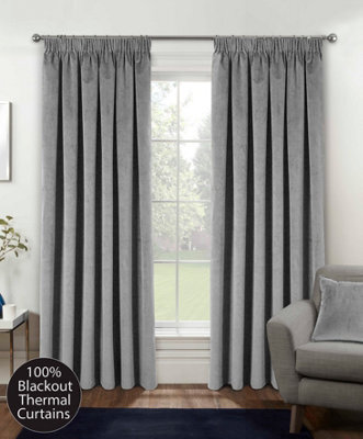 Luxury Enhanced Living Grey Velvet, Supersoft, 100% Blackout, Thermal Curtains With Tape Top (Pair) - 66 X 72 Inch (168X183Cm) - image 1