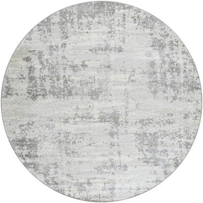 Livabliss Round Monaco-Abstract Grey Ivory Modern Marble Living Dining Bedroom Rug 200 X 200 Cm Easy Care, Non Shedding - image 1