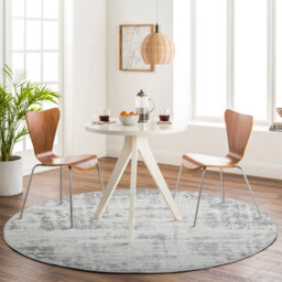Livabliss Round Monaco-Abstract Grey Ivory Modern Marble Living Dining Bedroom Rug 200 X 200 Cm Easy Care, Non Shedding - thumbnail 2
