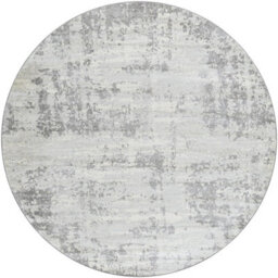 Livabliss Round Monaco-Abstract Grey Ivory Modern Marble Living Dining Bedroom Rug 200 X 200 Cm Easy Care, Non Shedding - thumbnail 1