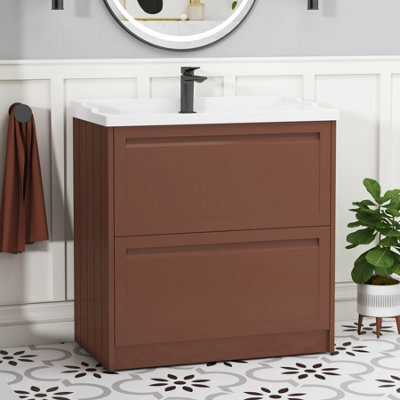 Royal Bathrooms Elmore 800mm Floor Standing 2 Drawer Bathroom Vanity Unit With Traditional Ceramic Basin Sink - Terracotta Clay - image 1