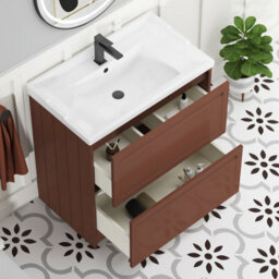 Royal Bathrooms Elmore 800mm Floor Standing 2 Drawer Bathroom Vanity Unit With Traditional Ceramic Basin Sink - Terracotta Clay - thumbnail 5