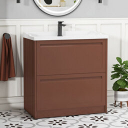 Royal Bathrooms Elmore 800mm Floor Standing 2 Drawer Bathroom Vanity Unit With Traditional Ceramic Basin Sink - Terracotta Clay - thumbnail 1