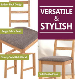 Hallowood Furniture Waverly Small Folding Table With 4 Ladder Back Oak Chairs With Steel Grey Fabric Seats - thumbnail 8