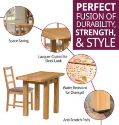 Hallowood Furniture Waverly Small Folding Table With 4 Ladder Back Oak Chairs With Steel Grey Fabric Seats - thumbnail 2