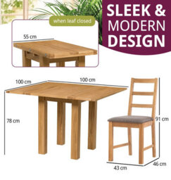 Hallowood Furniture Waverly Small Folding Table With 4 Ladder Back Oak Chairs With Steel Grey Fabric Seats - thumbnail 4