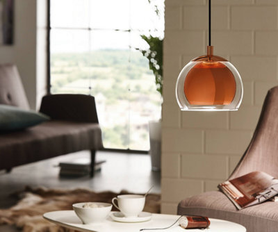Eglo Rocamar Clear And Copper Glass And Metal 1 Light Ceiling Pendant, (D) 19Cm - image 1