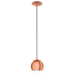 Eglo Rocamar Clear And Copper Glass And Metal 1 Light Ceiling Pendant, (D) 19Cm - thumbnail 3