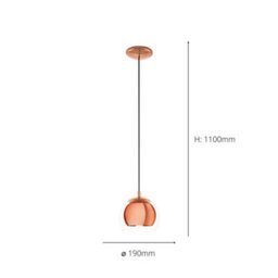 Eglo Rocamar Clear And Copper Glass And Metal 1 Light Ceiling Pendant, (D) 19Cm - thumbnail 4