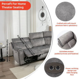 5 Seater Power Corner Recliner Corner Sofa Set With Console Cup Holder, 105 To 135 Degrees Recliner Padded Sofa - thumbnail 6