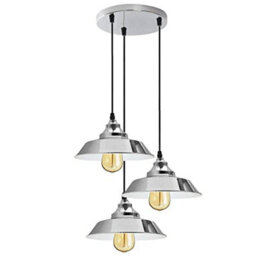 Ledsone 3 Head Industrial Retro Chrome Ceiling Pendant With Adjustable Height For Kitchen Bedroom Living Dining Room