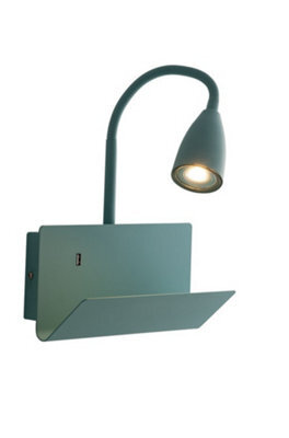 Luminosa Lighting Luminosa Gulp Flexible Arm Reading Usb Wall Lamp Shelf, Green, Gu10
