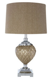 Orsina Mink Shade Table Lamp With Silver Plinth Base, Boutique Style Bedside Lamp With Textured Conical Body