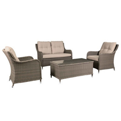 Dellonda Chester 4 Piece Garden Rattan Set, Arm Chairs, Table & Sofa, Brown - image 1