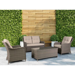 Dellonda Chester 4 Piece Garden Rattan Set, Arm Chairs, Table & Sofa, Brown - thumbnail 2