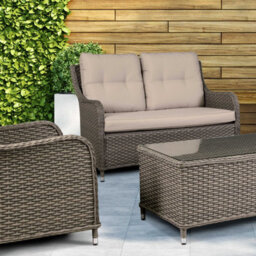 Dellonda Chester 4 Piece Garden Rattan Set, Arm Chairs, Table & Sofa, Brown - thumbnail 4