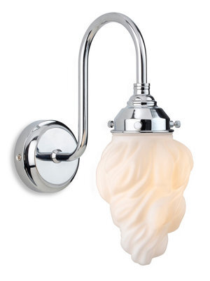 Luminosa Lighting Luminosa Flame Wall Light Chrome With White Glass Ip44