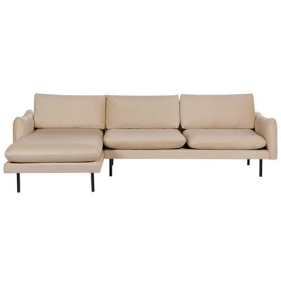 Beliani Corner Sofa 4 Seater Vinterbro Velvet Beige Right Hand - image 1