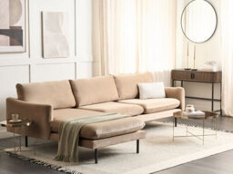 Beliani Corner Sofa 4 Seater Vinterbro Velvet Beige Right Hand - thumbnail 2