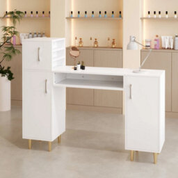 Manicure Table Nail Desk With Storage Cabinet Nail Desk L-Shaped Manicure Table - thumbnail 5