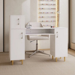 Manicure Table Nail Desk With Storage Cabinet Nail Desk L-Shaped Manicure Table - thumbnail 6