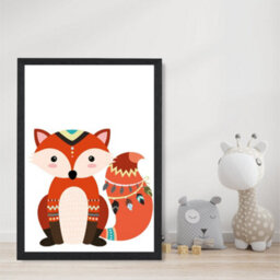 Artze Wall Art Red Fox Tribal Animal Art Print With Black Frame Size: A4 - thumbnail 2