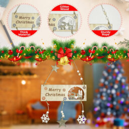 Neel Blue Wooden Merry Christmas Hanging Sign, Rustic Xmas Plaque With Snowflakes - thumbnail 3