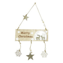 Neel Blue Wooden Merry Christmas Hanging Sign, Rustic Xmas Plaque With Snowflakes