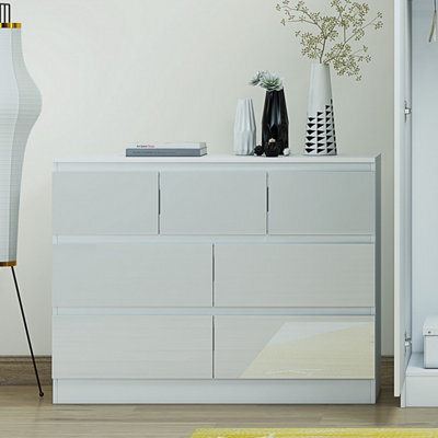 SquareBoxx Keaton Gloss White 7 Drawer Double Freestanding Chest Of Drawers (40 X 81 X 106Cm - D X H X W)
