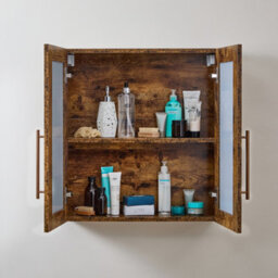Homestylestore 600 X 650mm Dark Oak Wall Mounted Mirrored Door Bathroom Cabinet And Brushed Copper T Bar Handles - thumbnail 2