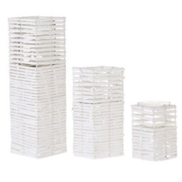 Beliani Set Of 3 Candle Holders Marola Poplar Wood 54/34/20 Cm White