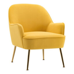 Living And Home Yellow Velvet Effect Relaxer Chair Occasional Armchair With Gold Plated Feet Yellow - thumbnail 4