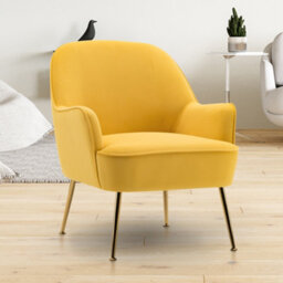Living And Home Yellow Velvet Effect Relaxer Chair Occasional Armchair With Gold Plated Feet Yellow - thumbnail 2