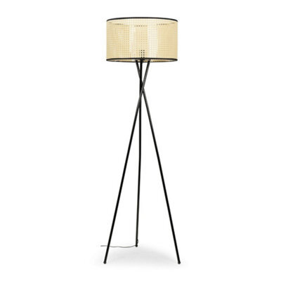 Valuelights Camden Black Tripod Floor Lamp With Natural Cane Shade And Bulb - image 1