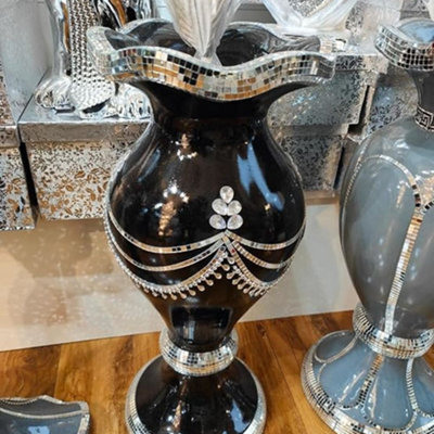Biznest Black & Silver Floor Vase Large 40X60Cm Sparkly Silver Mirrored Floor Vase Style 08