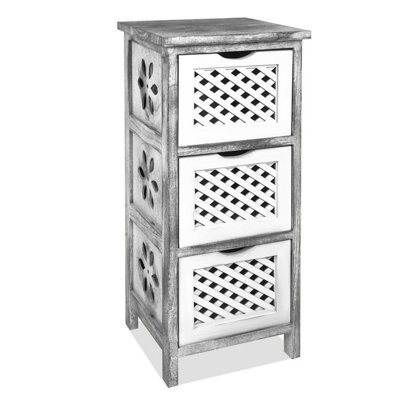 Livivo Minerva 3 Drawer Chest Of Drawers Grey White Small Bedroom Storage Unit Rustic Scandi Drawer Cabinet - image 1