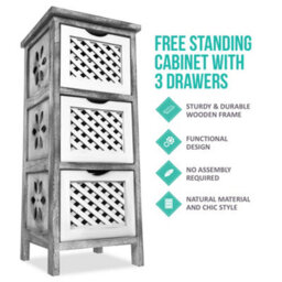 Livivo Minerva 3 Drawer Chest Of Drawers Grey White Small Bedroom Storage Unit Rustic Scandi Drawer Cabinet - thumbnail 2