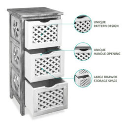 Livivo Minerva 3 Drawer Chest Of Drawers Grey White Small Bedroom Storage Unit Rustic Scandi Drawer Cabinet - thumbnail 4