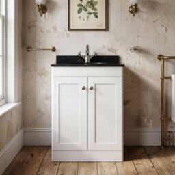 Balterley Swynnerton Traditional 2 Door Floor Standing Vanity Unit With Marble Basin, Satin White, 600mm - thumbnail 2