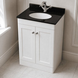 Balterley Swynnerton Traditional 2 Door Floor Standing Vanity Unit With Marble Basin, Satin White, 600mm - thumbnail 3