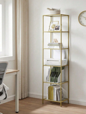 LEDREM 6-Tier Glass Shelf, Bookshelf, Storage Rack, Tempered Glass, Easy Assembly, Bathroom, Living Room - image 1