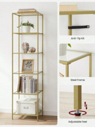 LEDREM 6-Tier Glass Shelf, Bookshelf, Storage Rack, Tempered Glass, Easy Assembly, Bathroom, Living Room - thumbnail 8