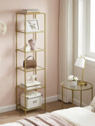 LEDREM 6-Tier Glass Shelf, Bookshelf, Storage Rack, Tempered Glass, Easy Assembly, Bathroom, Living Room - thumbnail 3