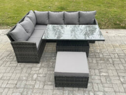 Fimous 7 Seater Rattan Garden Furniture Sets High Back Corner Sofa Height Adjustable Rising Lifting Table Set With Big Footstool - thumbnail 2