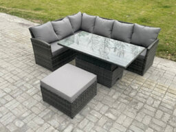 Fimous 7 Seater Rattan Garden Furniture Sets High Back Corner Sofa Height Adjustable Rising Lifting Table Set With Big Footstool - thumbnail 1