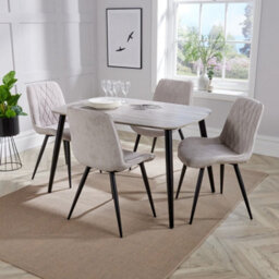 Core Products Aspen Grey Oak Effect 120Cm Rectangular Dining Table With 4 Natural Fabric Diamond Stitch Design Chairs - thumbnail 1